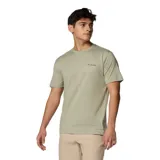 Remera gris de manga corta con logo de Columbia en el pecho.