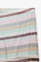 Pantalón de tiro alto con cintura elástica y diseño a rayas horizontales de colores pastel con hilo metalizado.