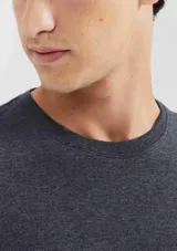 Remera básica de manga corta color gris claro, con cuello redondo.