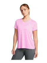 Remera deportiva Under Armour Tech™ SSV Twist color verde con logo blanco en el pecho, corte suelto y cuello en V.