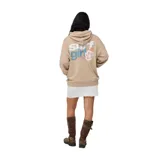 Canguro beige con capucha, cordones ajustables, bolsillo tipo canguro y puños y ruedo acanalados. Estampado frontal con el logo de la marca y la frase "Australian Surf Girl".