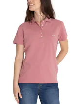 Remera tipo polo color beige de piqué con cuello camisero, manga corta y logo de pato bordado.