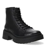 Botas de cuero negro, estilo borcego, con cordones y suela track.