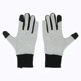 Guantes grises con puño negro y dedos negros.