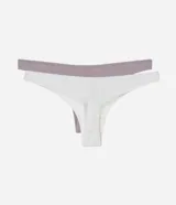 Pack de dos tangas de algodón, una blanca y otra lila, con moño decorativo en el frente.