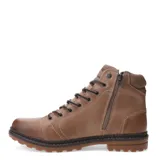 Bota de mujer en cuero graso color negro, con cierre lateral y cordones, ideal para uso diario.