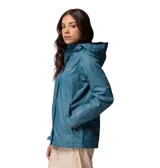 Campera impermeable Columbia Arcadia II para mujer, color azul petróleo. Confeccionada con tecnología Omni-Tech™ impermeable y transpirable con costuras totalmente selladas. Cuenta con capucha ajustable para tormentas, dobladillo ajustable con cordón, bolsillos con cremallera y se puede guardar en el bolsillo.