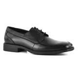 Zapato de vestir negro con cordones y suela plana.