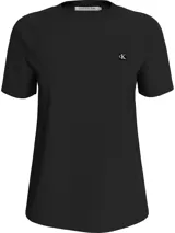 Remera negra de algodón regenerativo con cuello redondo y manga corta. Tiene el logo de Calvin Klein bordado en el pecho.