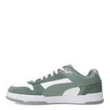 Championes Puma Game Low SD, color verde con detalles en blanco y gris.