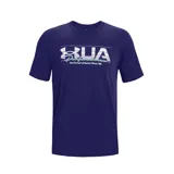 Remera negra de Under Armour con logo de la marca en blanco y amarillo.