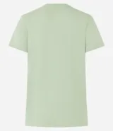 Remera básica de media malla color rosa, con escote en V y mangas cortas.