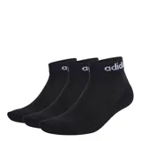 Pack de tres pares de medias Adidas unisex, color negro, de corte tobillero con logo Adidas en blanco.