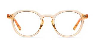 Lentes Blueblocker con montura geométrica color champagne, lentes transparentes CR39 con protección UV400 y filtro de luz azul.