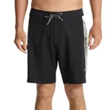 Short de baño negro con cordón ajustable en la cintura y estampado lateral con motivos florales en tonos grises.