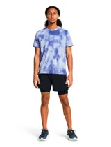 Short de running Under Armour Launch 5 2N1 para hombre, color gris oscuro, con calza interior de compresión y logo reflectivo.