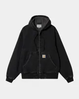 Campera Carhartt OG Active de denim azul con capucha ajustable con cordón, cierre frontal con cremallera, bolsillo tipo canguro con etiqueta de la marca y puños y bajo acanalados.