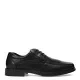 Zapato de vestir de cuero negro con cordones y suela de goma.