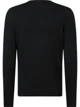 Sweater Calvin Klein negro de lana merino con cuello redondo y logo CK bordado en el pecho.