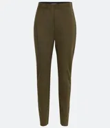 Pantalón legging verde militar de gamuza sintética, tiro alto, corte ajustado y cierre lateral con cremallera.