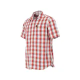 Camisa de hombre a cuadros azules, negros y blancos, de manga corta y corte clásico.