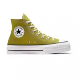 Zapatillas Converse Chuck Taylor All Star Hi color verde oliva, con plataforma blanca y cordones blancos.