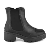 Bota casual de cuero color tostado con detalle de elástico lateral y suela de plataforma.