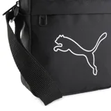 Bandolera Puma Plus negra con logo blanco estampado.