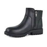 Bota corta marrón de cuero con suela track y cierre lateral.