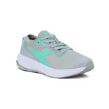 Zapatillas de running para mujer, color gris con detalles en aqua, diseñadas para ofrecer comodidad y soporte durante el ejercicio.