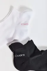 Pack de dos pares de soquetes deportivos, uno negro con borde blanco y otro blanco con borde rosa.