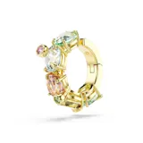 Ear cuff dorado con cinco cristales grandes multicolores y cristales más pequeños con engaste de garra en forma de burbuja.