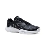Championes deportivos Joma Master 1000 Lady, color negro con detalles en blanco. Diseñados para pádel, ofrecen amortiguación, protección y comodidad. Fabricados en material sintético PU flexible y resistente con perforaciones VTS para ventilación. Suela de goma DURABILITY clay para pistas de tierra batida o pádel.