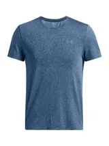 Remera deportiva gris jaspeado de corte clásico, con cuello redondo y mangas cortas. Confeccionada con tejido de punto transpirable y tecnología seamless para mayor comodidad.