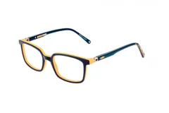 Armazones de acetato de color azul con detalles en amarillo y diseño moderno.