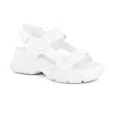 Sandalia deportiva Skechers D'Lites 4.0, color blanco, con plataforma y tiras ajustables con velcro.