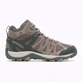 Bota de senderismo Merrell Accentor 3 Mid WP color marrón topo y detalles en gris oscuro. Fabricada con parte superior de piel de ante y malla, forro de malla transpirable, puntera protectora de goma y suela de goma con tacos de 5mm.