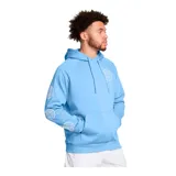 Buzo celeste con capucha y cordones ajustables, con logo estampado en el pecho y en la manga.