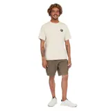 Remera color crema de manga corta con logo circular estampado en el pecho.