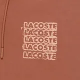 Buzo marrón con capucha y cierre frontal, con estampa vertical del logo de Lacoste en el pecho.