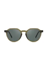 Gafas de sol redondas color champagne con lentes grises.