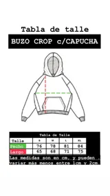 Buzo crop de frisa negro y verde con capucha, bolsillo frontal, estampa en el frente, etiqueta bordada en el puño derecho y ajuste con tancas en la cintura. Fabricado en Uruguay por Rufián Co.