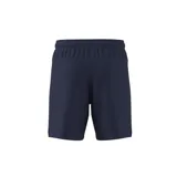 Shorts deportivos Adidas Train Essentials, color azul marino, con logo blanco estampado en la pierna izquierda, cintura elástica con cordón ajustable y aberturas laterales para mayor libertad de movimiento. Confeccionados en tejido de punto doble suave y tecnología AEROREADY para mantener la piel seca.
