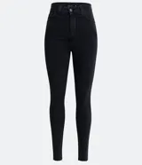 Pantalón de jeans skinny de tiro alto color negro desteñido, con bolsillos delanteros y traseros.