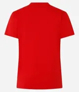 Blusa básica de algodón color tostado, de manga corta con dobladillo y nudo frontal.