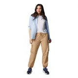 Pantalón cargo verde oliva de corte recto, con cintura elástica ajustable con cordón, bolsillos laterales y bolsillos cargo con cierre.