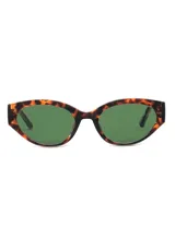 Lentes de sol Eco Shades modelo Bello con montura de acetato biodegradable color carey y lentes verdes de PMMA reciclado.