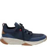 Zapatilla casual gris de tejido de poliéster con cordones naranjas, cuello elástico y suela de goma y EVA.