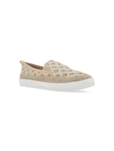 Alpargata color beige con capellada de tejido de yute, elástico en el empeine y plantilla memory foam.