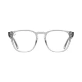 Armazón de lentes de acetato transparente, con forma rectangular redondeada.